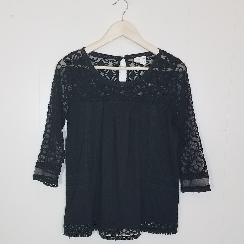 Meadow Rue Black Lace Inset Top - Picture 3 of 6